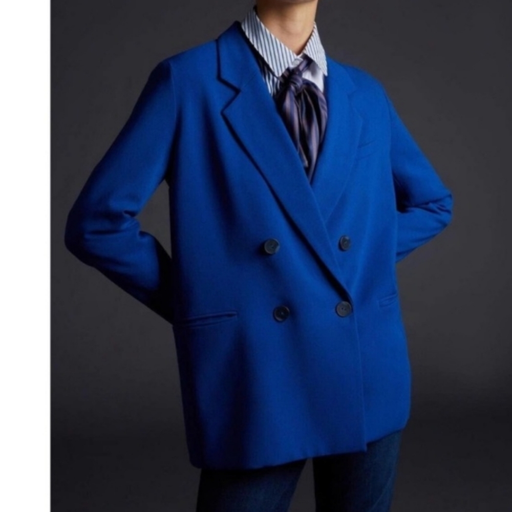 Anthropologie Maeve Double-Breasted Royal Blue Blazer Jacket Size 12 NWT - Picture 3 of 11